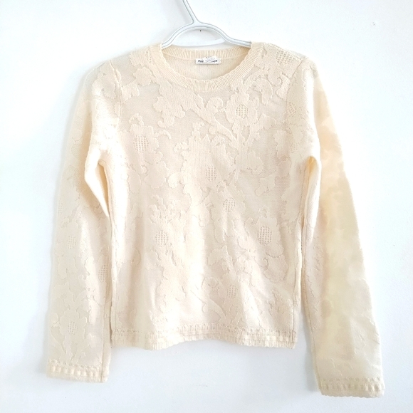 Club Monaco Jacquard Floral Cream Crew Top Sweater - Picture 1 of 6